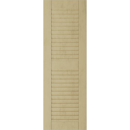 Ekena Millwork Rustic Two Equal Louver Rough Cedar Faux Wood Shutters (Per Pair), Primed Tan, 15"W x 64"H SHULV15X64RCPR